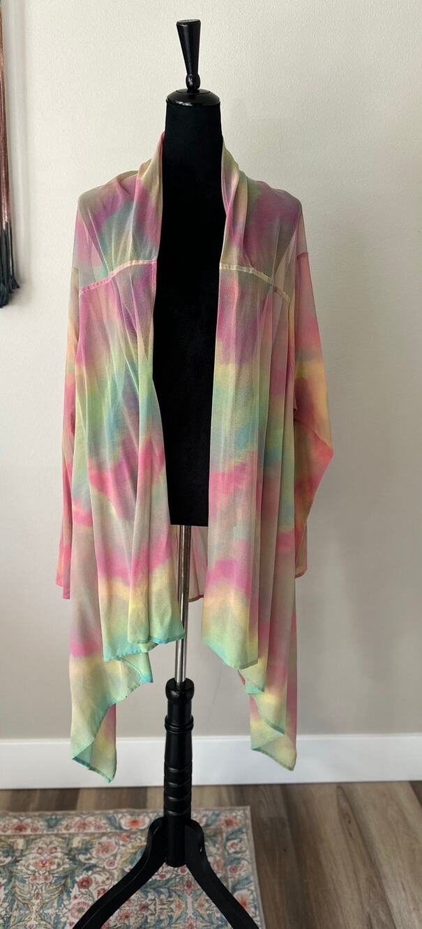 BRYN WALKER Sheer Rainbow Tie Dye Kimono Wrap Top One Size
